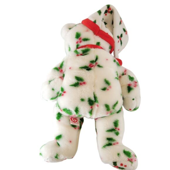 2002 Ty Beanie Buddies Holly Teddy Bear Christmas Plush 14" Red Green Hat - Picture 12 of 13